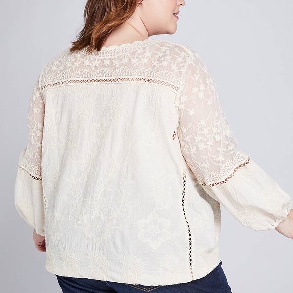 3X 22/24W Natural Mixed Media Scalloped-Edge Top - Picture 2 of 8